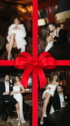 Retro Holiday Ribbon 4-Photo Grid Gift Box Instagram Story Template template preview