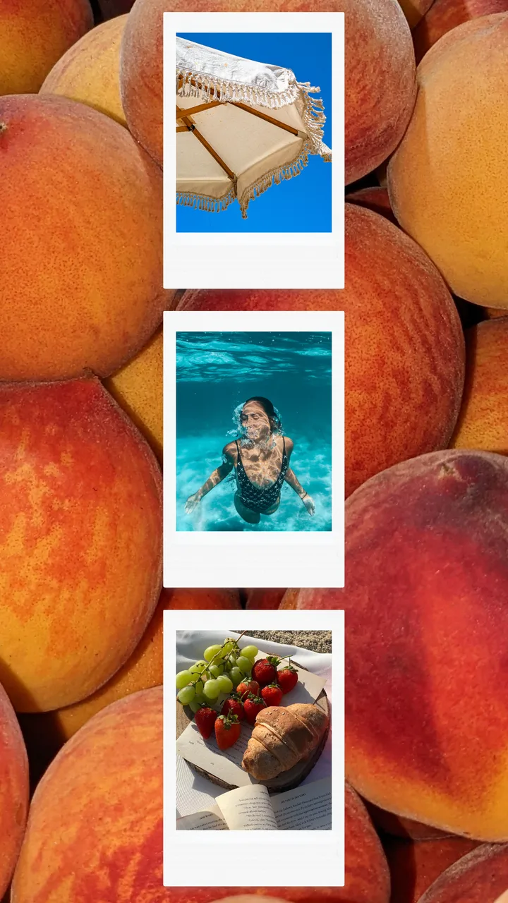 "Peachy Summer" Retro Stacked 3-Photo Polaroid Instagram Story Template template preview