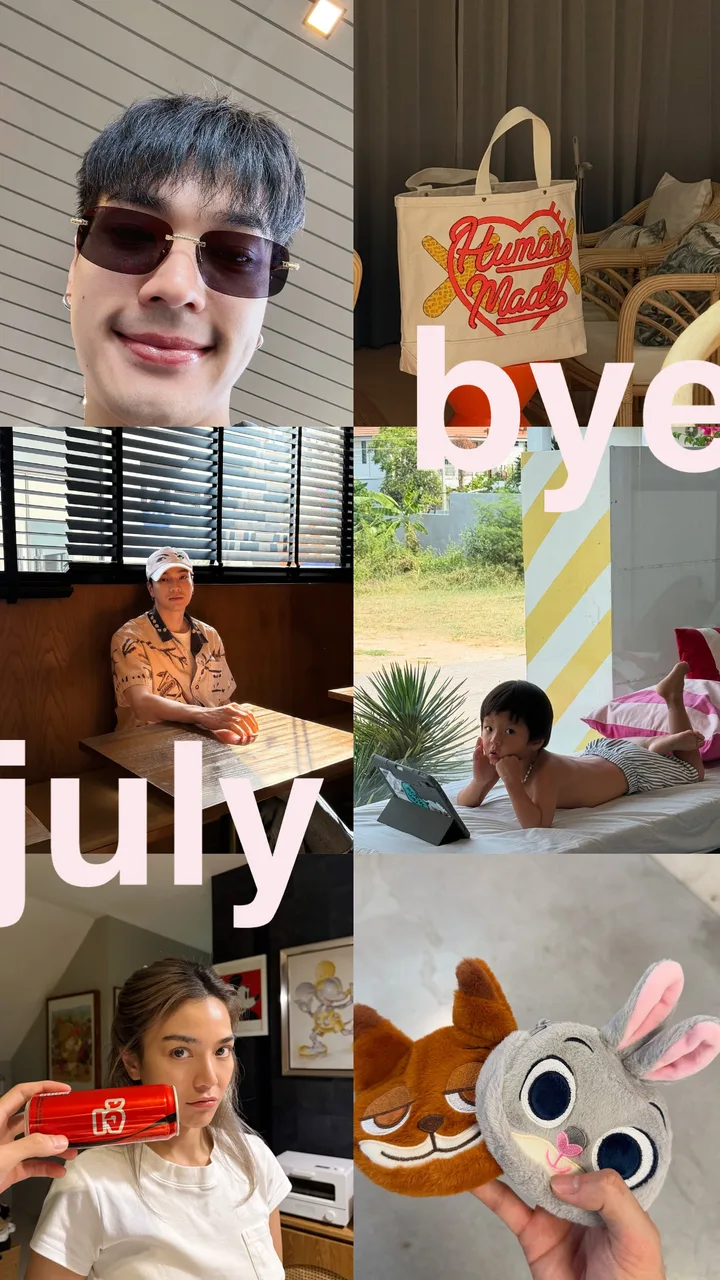 "Bye July" Modern 6-Photo Collage Grid & Overlay Typography Instagram Story Template template preview