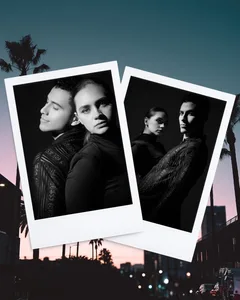 Cinematic Twilight Palms Dual Overlapping Instant Film Instagram Post Template template preview
