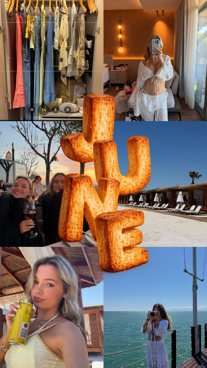 "JUNE" 3D Puffy Pastry Lettering Full-Bleed 5-Photo Grid Instagram Story Template template preview