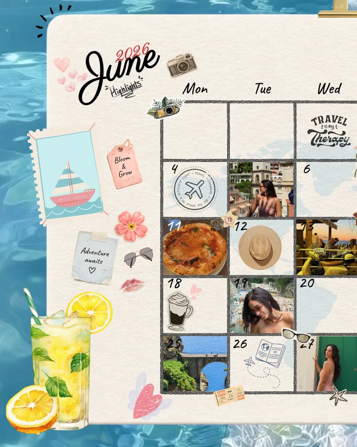 Retro Summer Travel Calendar Planner & "Life is an Adventure" Seamless Instagram Carousel Template — slide 1