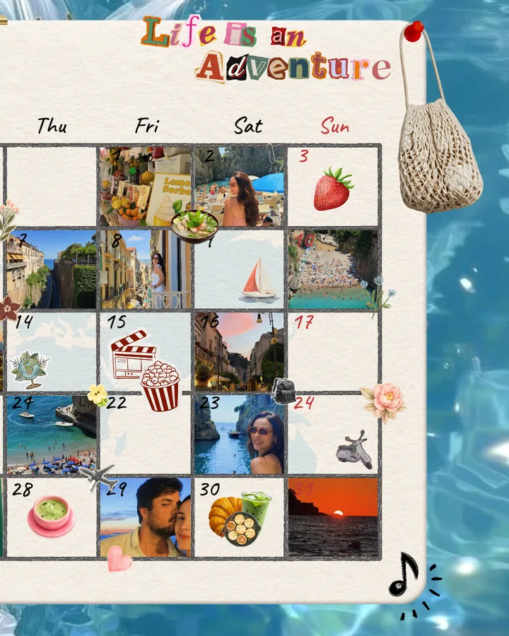 Retro Summer Travel Calendar Planner & "Life is an Adventure" Seamless Instagram Carousel Template — slide 2