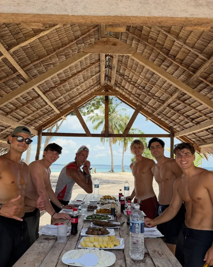 "Island Surf & Beach Club" Tropical Group Getaway Seamless Instagram Carousel Template — slide 1