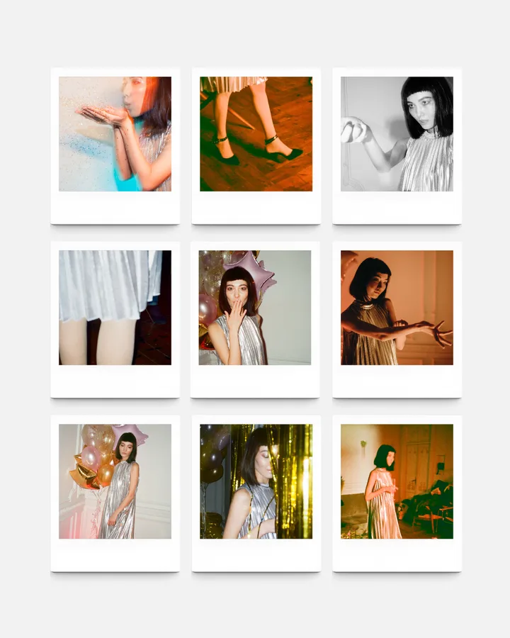 Retro Party & Fashion 9-Photo Grid Instant Film Instagram Post Template template preview