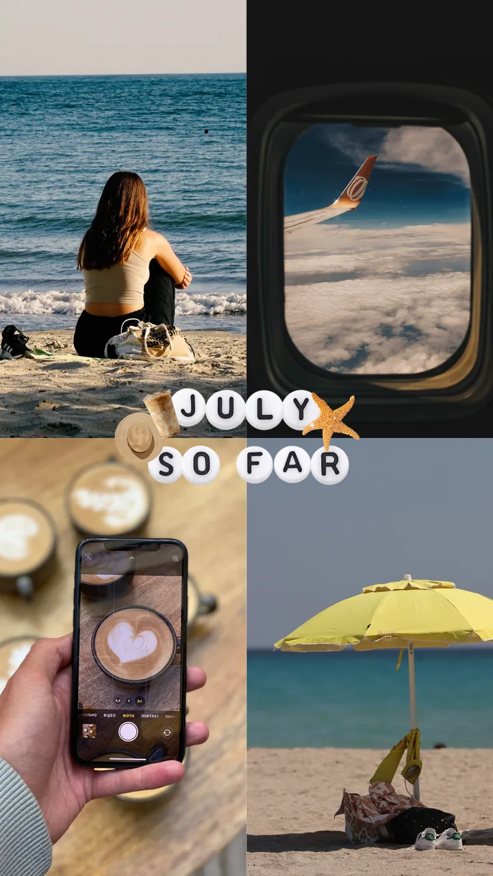 "July So Far" 4-Photo Grid & Beachy Sticker Collage Instagram Story Template template preview