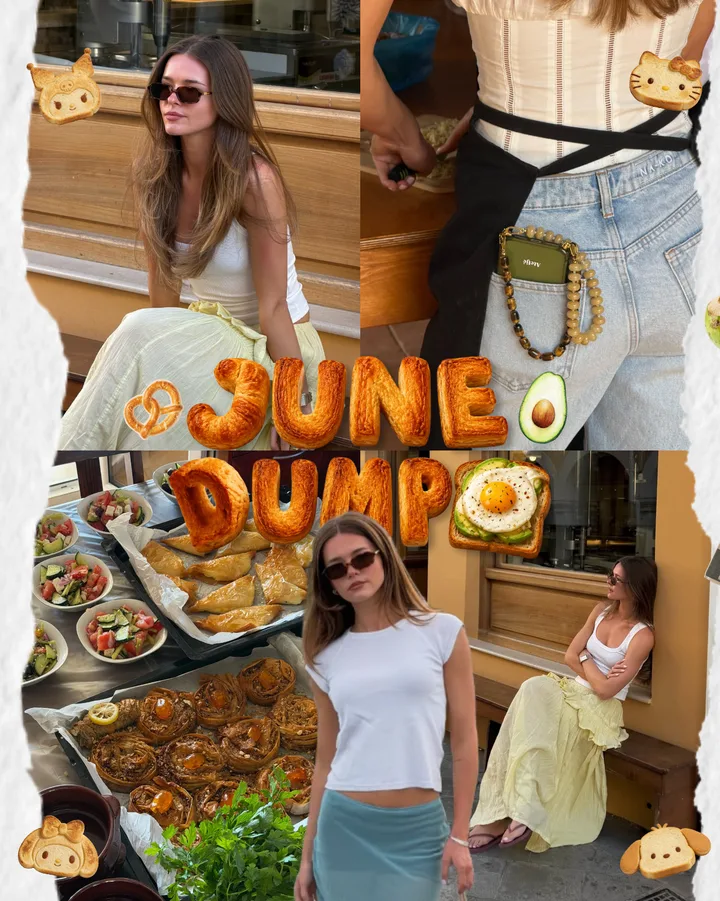 "June Dump" Cozy Foodie Scrapbook & Cute Doodles Seamless Instagram Carousel Template — slide 1