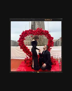 Romantic Barcelona Proposal and Anniversary Filmstrip Seamless Panoramic Instagram Carousel Template — slide 1