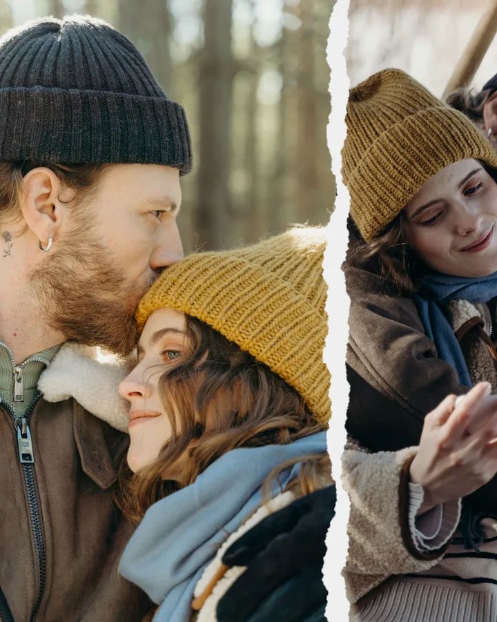 "Winter Scrapbook" Cozy Snowy Couple & Torn Paper Editorial Seamless Instagram Carousel Template — slide 2